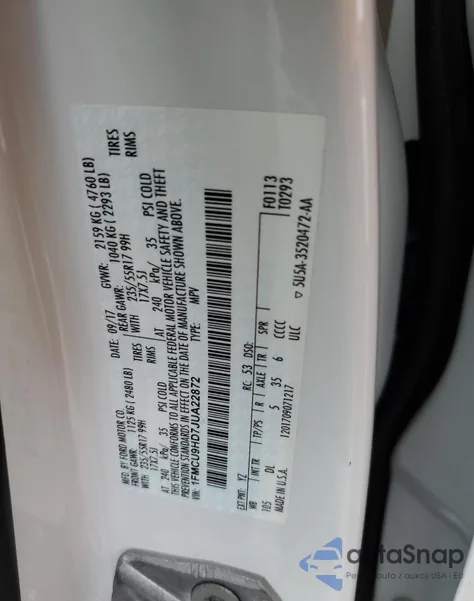 2018 Ford Escape Sel из США, поврежденный, VIN 1FMCU9HD7JUA22872